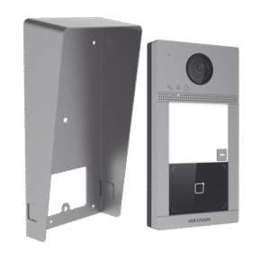 Kit Videoportero + Carcasa protectora IP 2 Megapixel / Llamada y Apertura Remota desde App Hik-Connect / PoE / Exterior IP65 + Antivandalico IK08 / 1 Departamento / Apertura con Tarjeta / Soporta 2 Puertas y hasta 6 Monitores