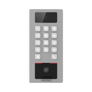 lector biometrico con teclado para exterior antivandálico ip65 & ik09 con función de videoportero multiapartamento / huella, tarjeta, código qr, pin o app hikconnect / cámara 2 mp compatible con nvrs / soporta biom